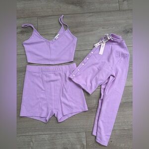 Victoria’s Secret Pink Waffle Lounge Set (3 Pieces) – Lavender – New